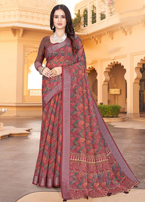 Multicolor Linen Silk Saree With Blouse Piece