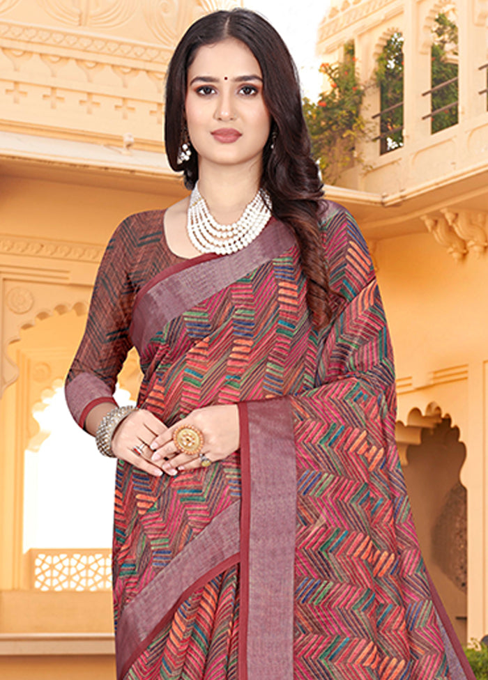 Multicolor Linen Silk Saree With Blouse Piece