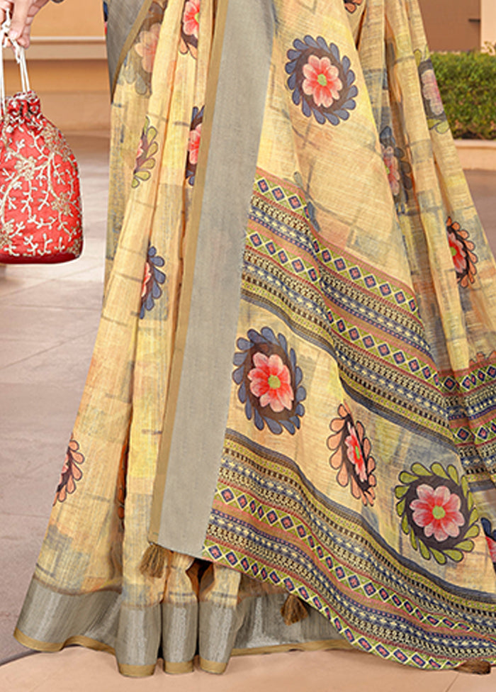 Yellow Linen Silk Saree With Blouse Piece