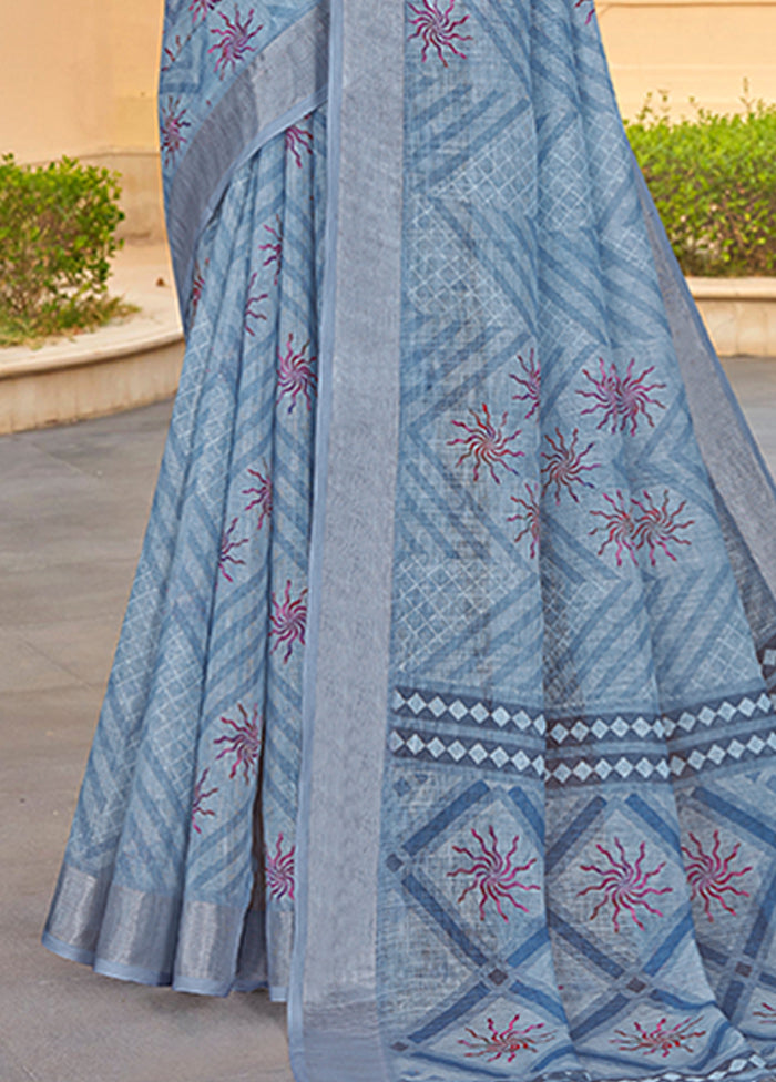 Grey Linen Silk Saree With Blouse Piece