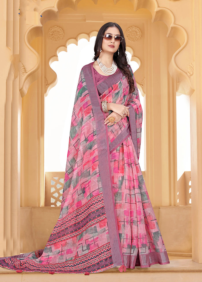 Multicolor Linen Silk Saree With Blouse Piece