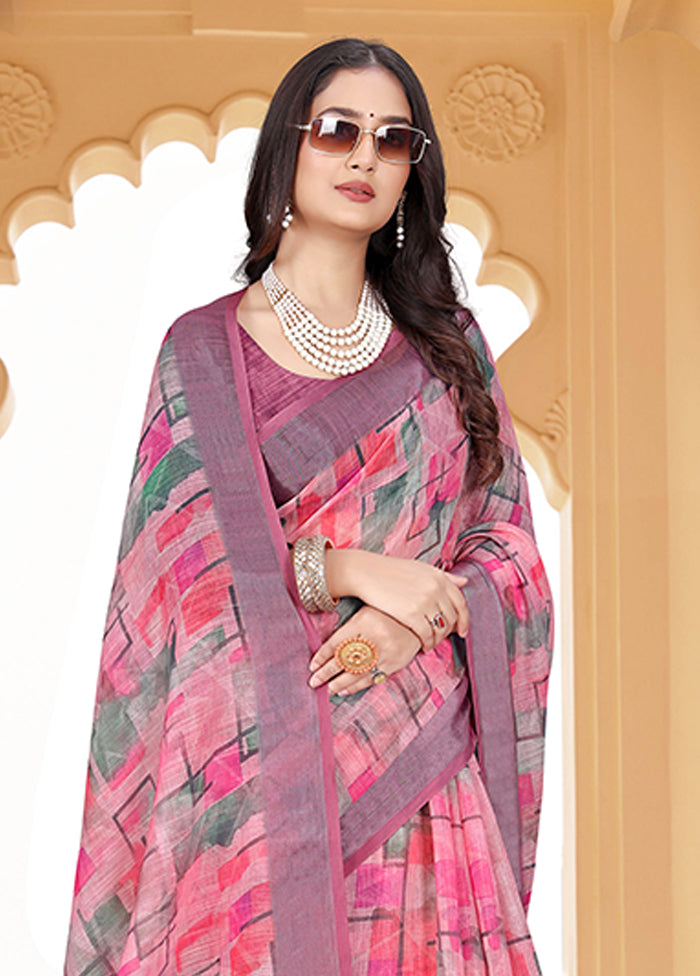 Multicolor Linen Silk Saree With Blouse Piece