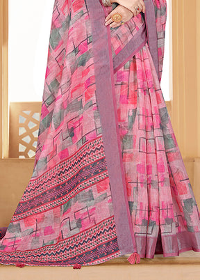 Multicolor Linen Silk Saree With Blouse Piece