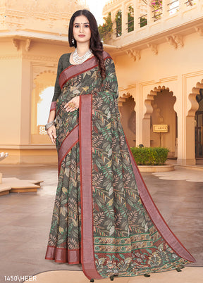 Multicolor Linen Silk Saree With Blouse Piece