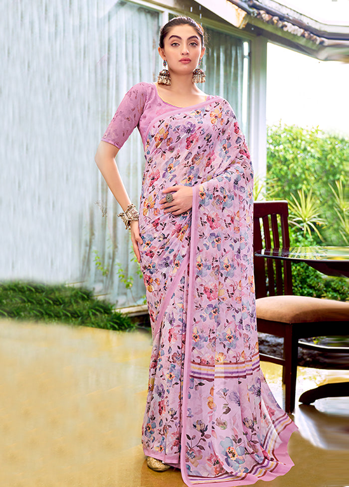 Peach Georgette Saree With Blouse Piece