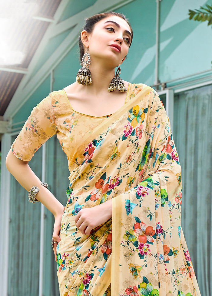 Mustard Georgette Saree With Blouse Piece