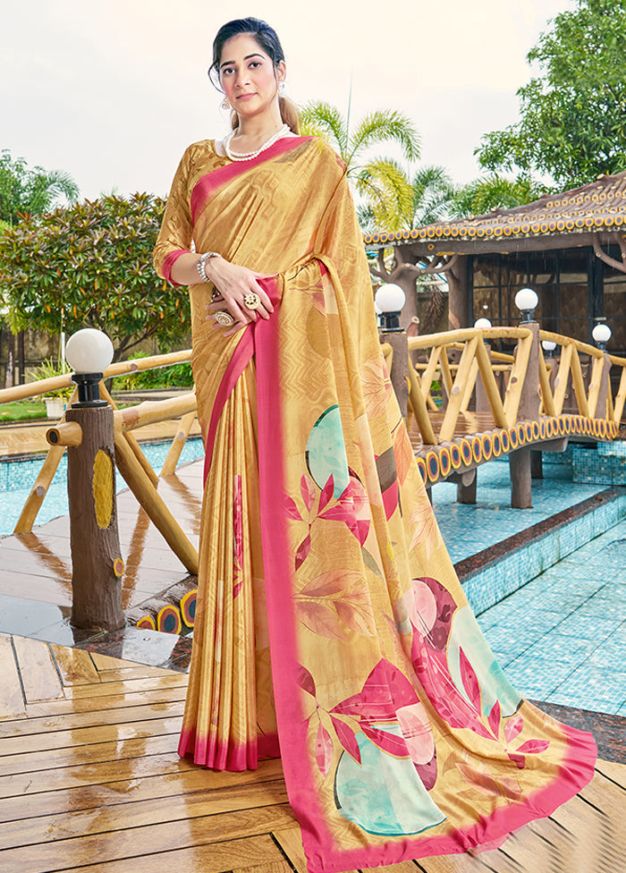 Mustard Crepe Silk Saree With Blouse Piece