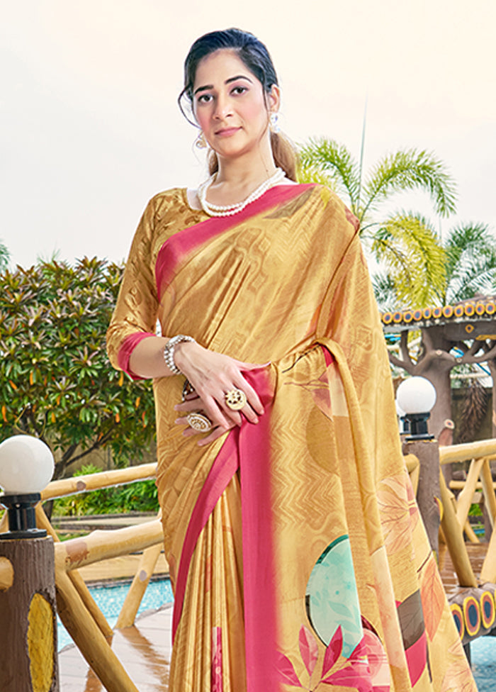 Mustard Crepe Silk Saree With Blouse Piece