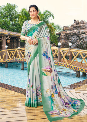 Cream Crepe Silk Saree With Blouse Piece