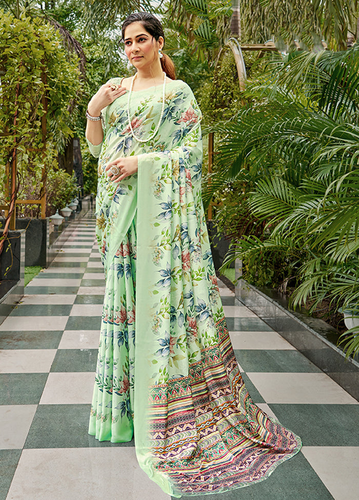 Pista Green Crepe Silk Saree With Blouse Piece