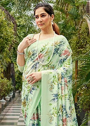 Pista Green Crepe Silk Saree With Blouse Piece