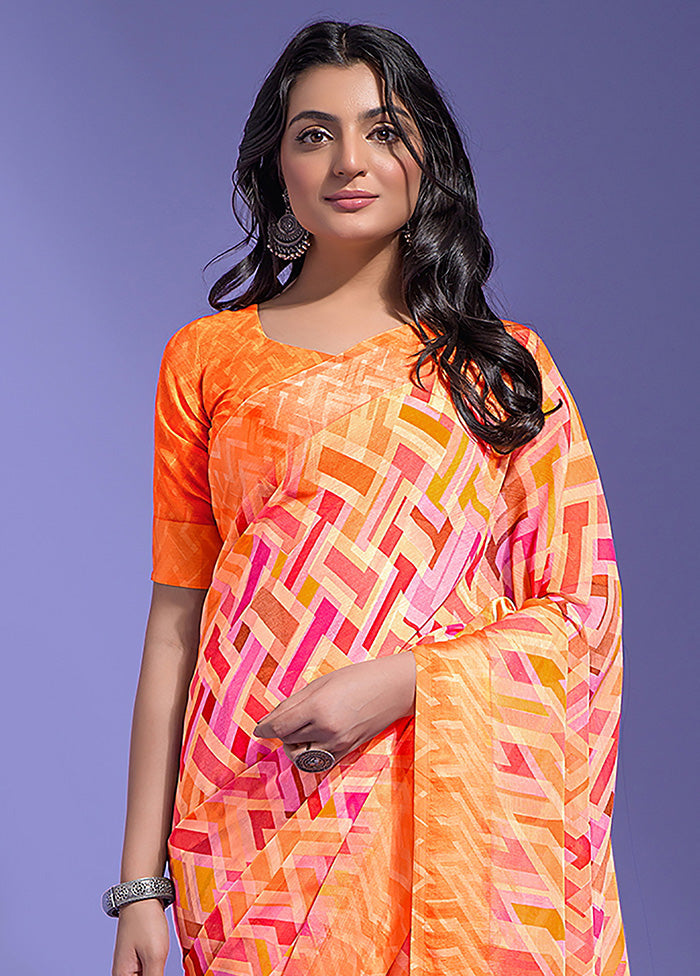 Orange Chiffon Silk Saree With Blouse Piece