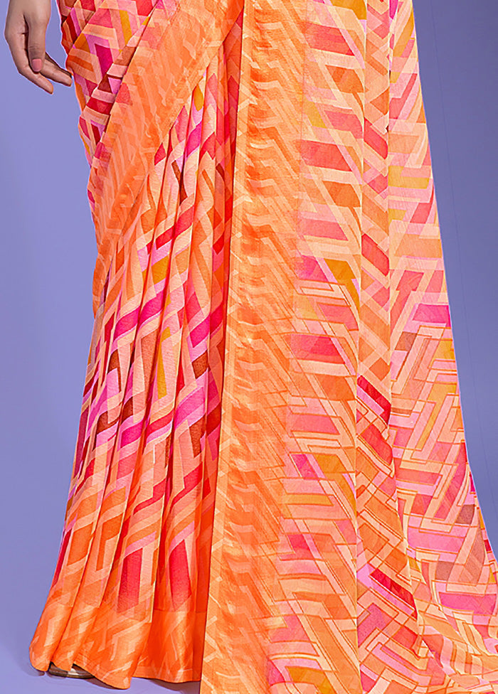 Orange Chiffon Silk Saree With Blouse Piece