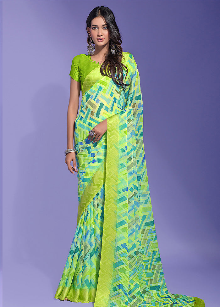 Green Chiffon Silk Saree With Blouse Piece