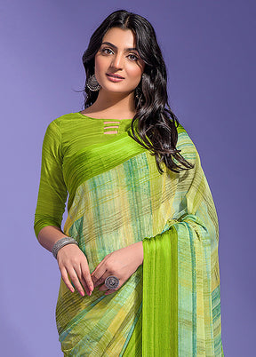 Green Chiffon Silk Saree With Blouse Piece