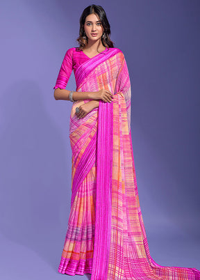 Pink Chiffon Silk Saree With Blouse Piece