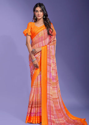 Orange Chiffon Silk Saree With Blouse Piece