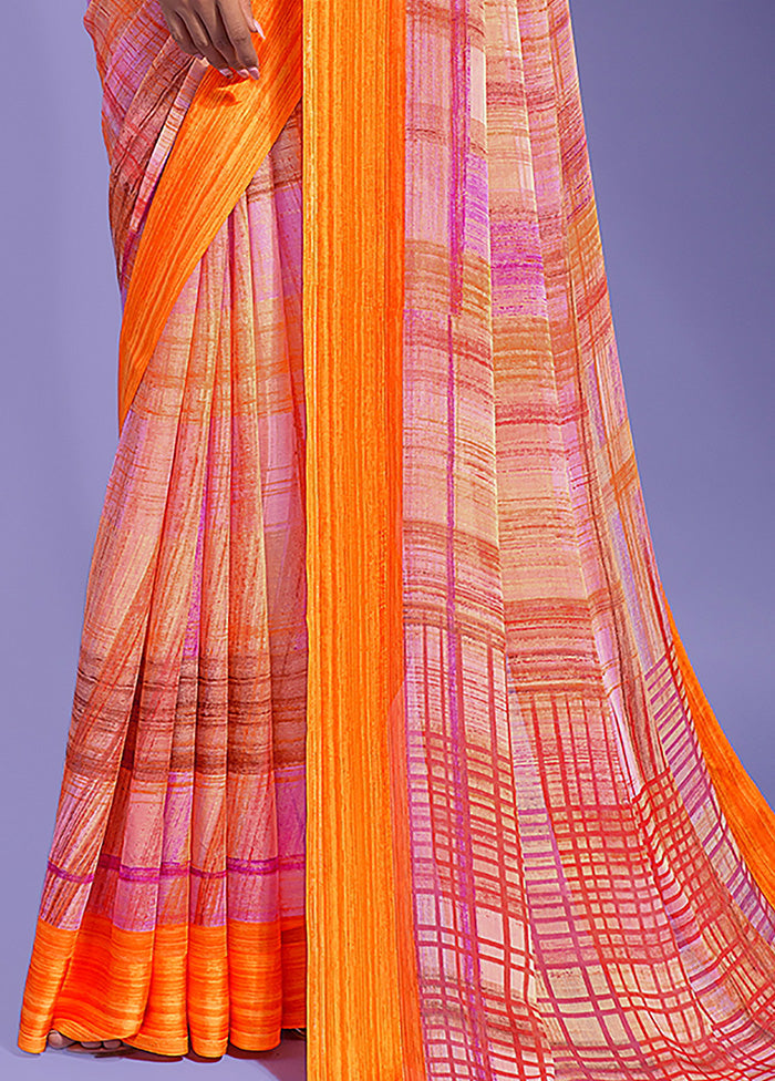 Orange Chiffon Silk Saree With Blouse Piece