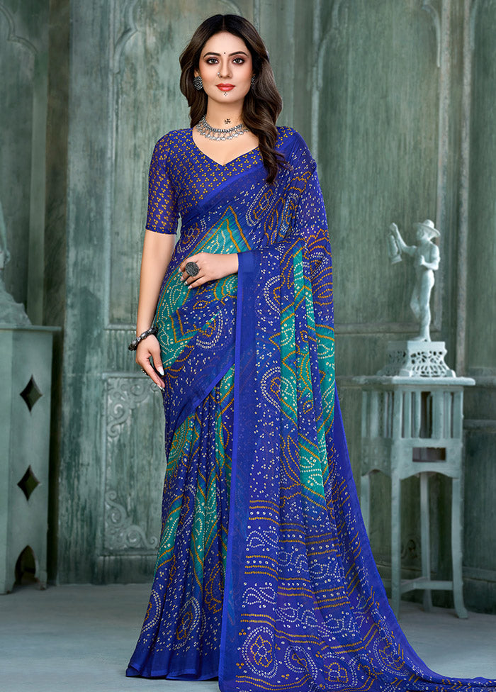 Blue Chiffon Silk Saree With Blouse Piece - Indian Silk House Agencies