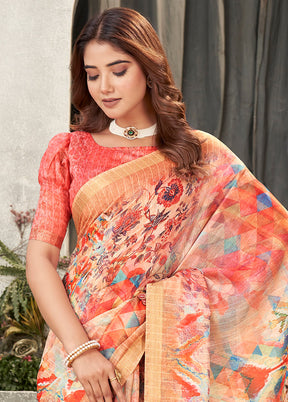 MultiColor Chanderi Silk Saree With Blouse Piece