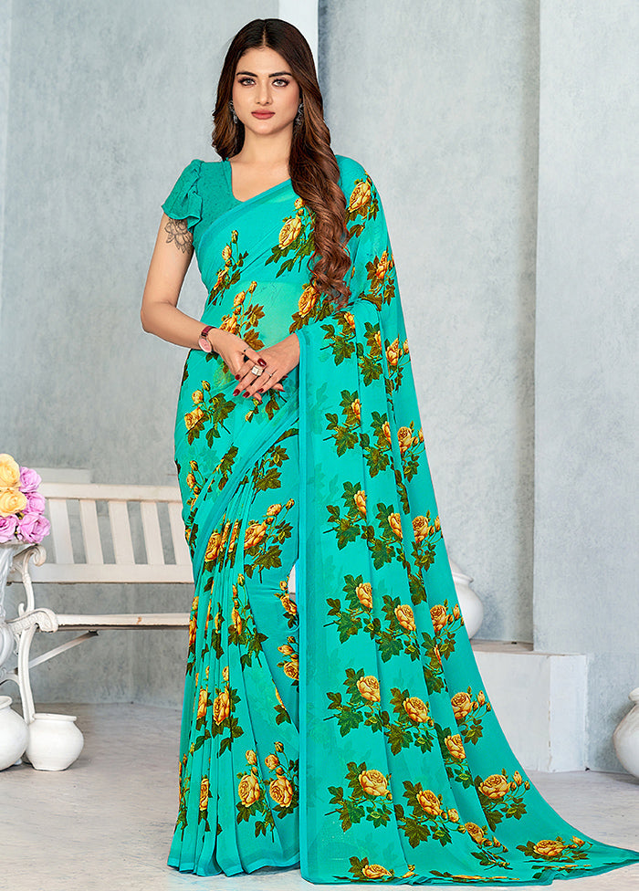 Sea Green Georgette Saree With Blouse Piece - Indian Silk House Agencies