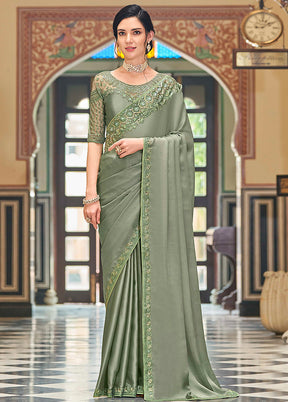 Sea Green Spun Silk Saree With Blouse Piece