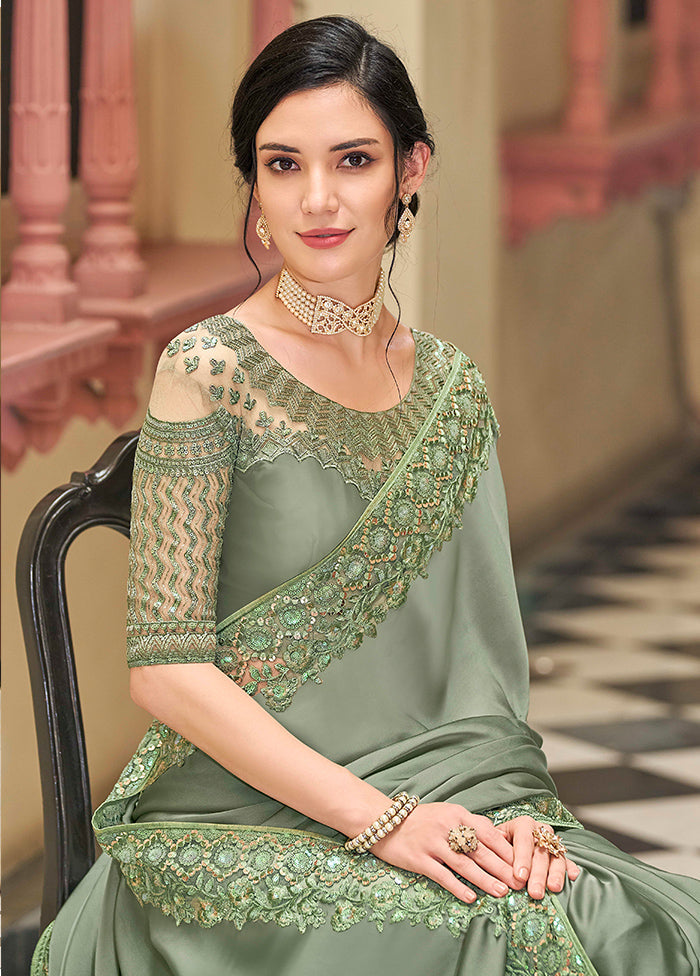 Sea Green Spun Silk Saree With Blouse Piece