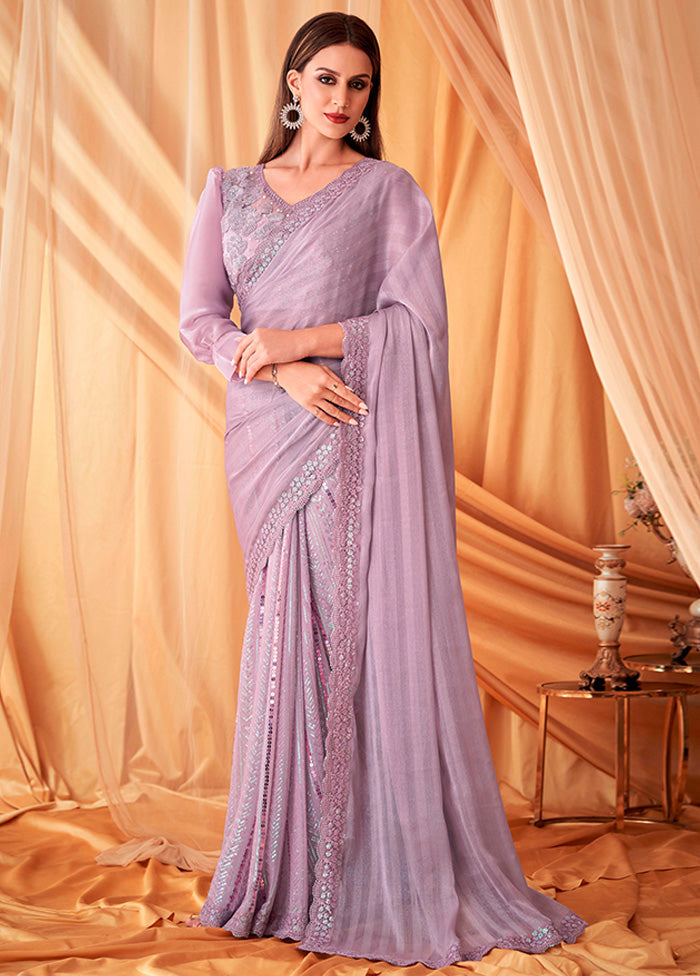 Purple Georgette Saree With Blouse Piece