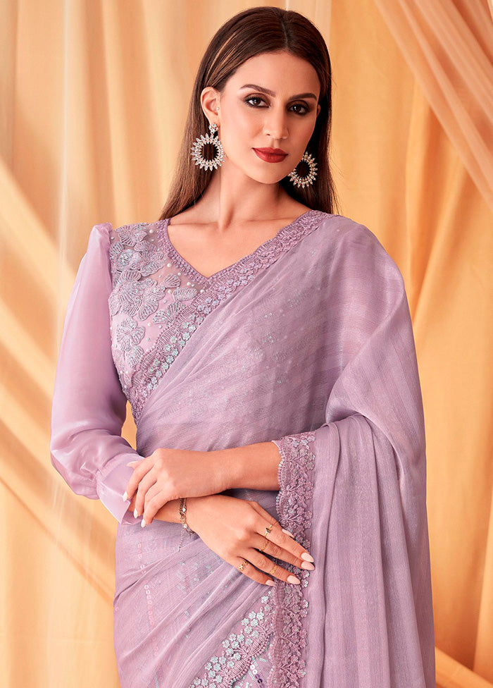 Purple Georgette Saree With Blouse Piece