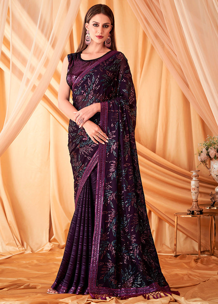 Wine Georgette Saree With Blouse Piece - Indian Silk House Agencies