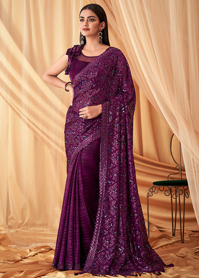 Wine Georgette Saree With Blouse Piece - Indian Silk House Agencies