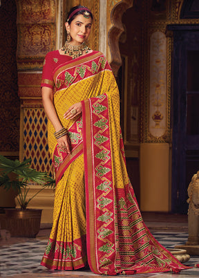 Yellow Spun Silk Saree With Blouse Piece