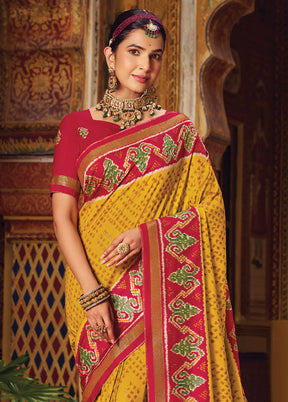 Yellow Spun Silk Saree With Blouse Piece