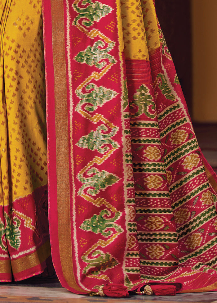 Yellow Spun Silk Saree With Blouse Piece