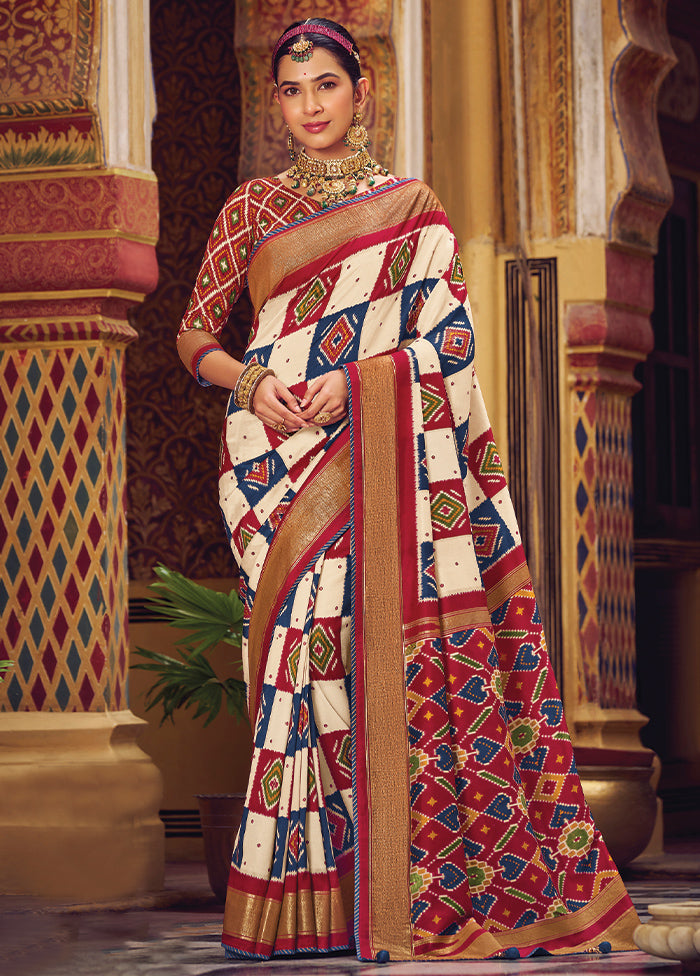 Multicolor Spun Silk Saree With Blouse Piece