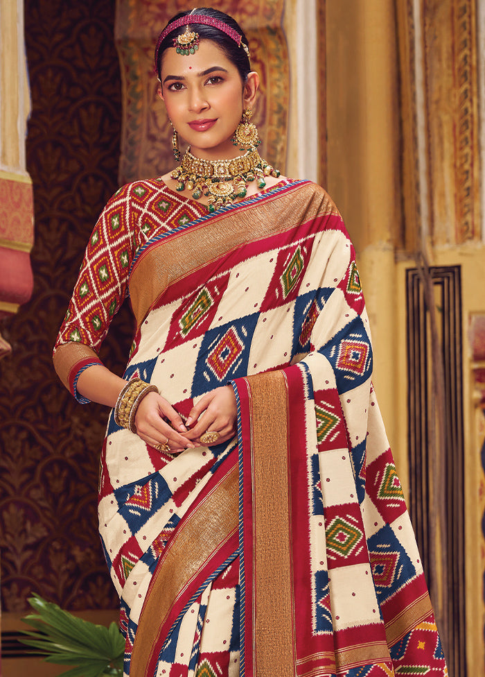 Multicolor Spun Silk Saree With Blouse Piece