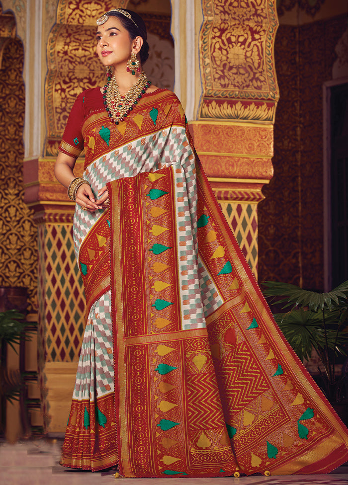 Multicolor Spun Silk Saree With Blouse Piece