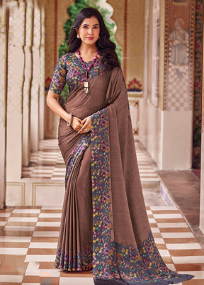 Brown Chiffon Silk Saree With Blouse Piece