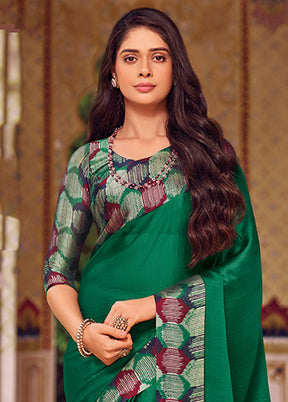 Green Chiffon Silk Saree With Blouse Piece