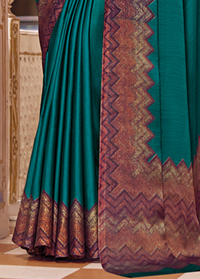 Turquoise Chiffon Silk Saree With Blouse Piece