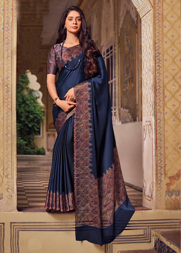 Blue Chiffon Silk Saree With Blouse Piece