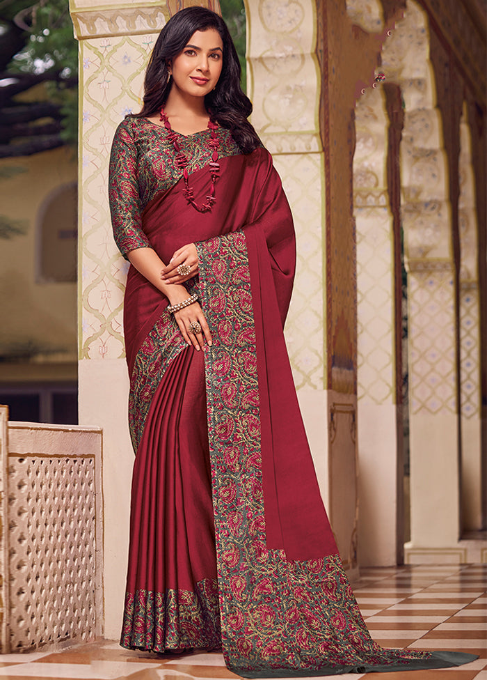 Red Chiffon Silk Saree With Blouse Piece