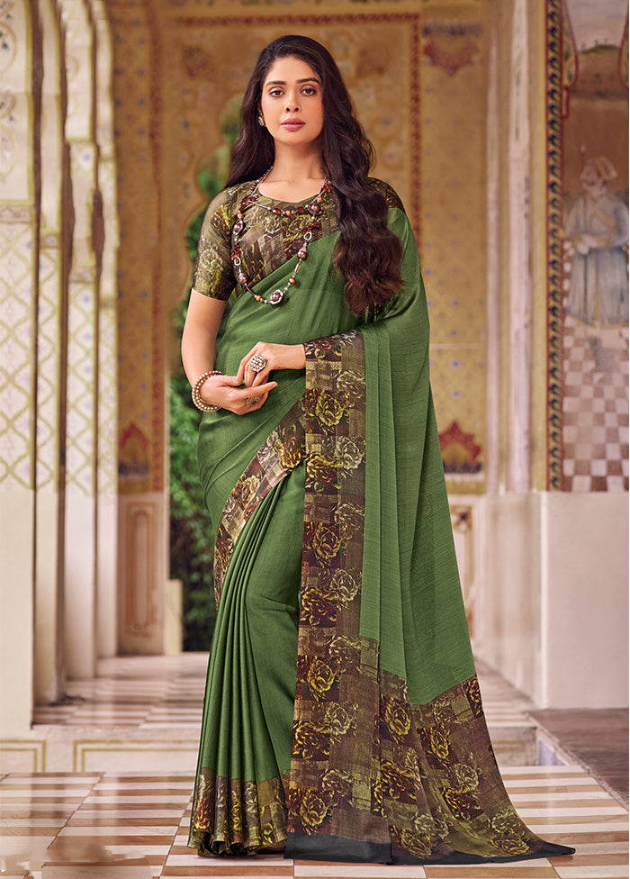 Green Chiffon Silk Saree With Blouse Piece