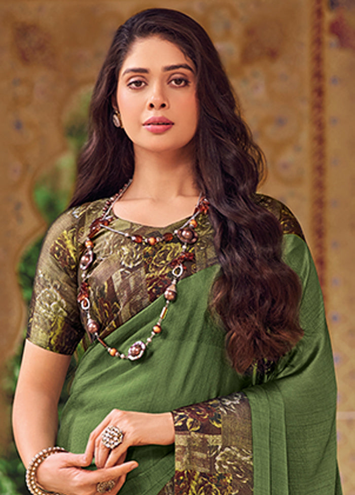 Green Chiffon Silk Saree With Blouse Piece