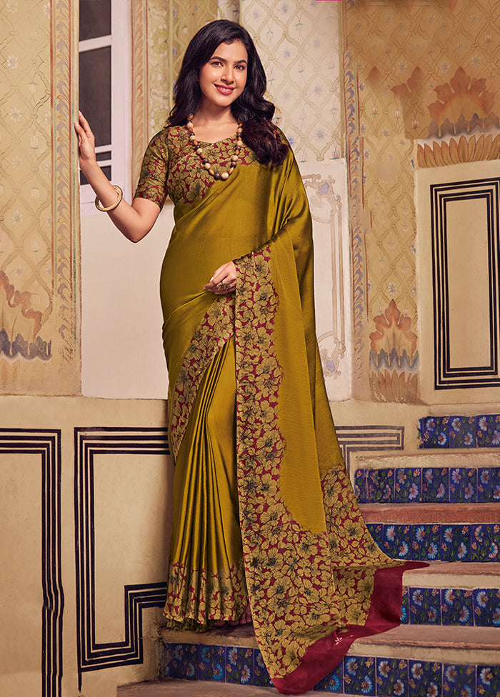 Mustard Chiffon Silk Saree With Blouse Piece