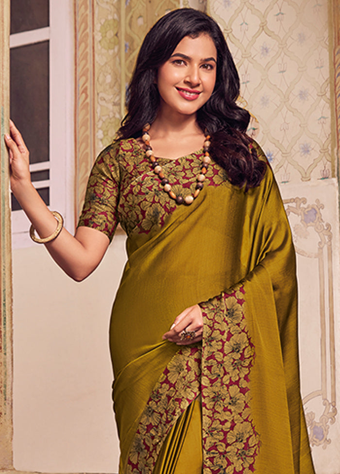 Mustard Chiffon Silk Saree With Blouse Piece