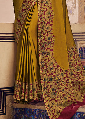 Mustard Chiffon Silk Saree With Blouse Piece