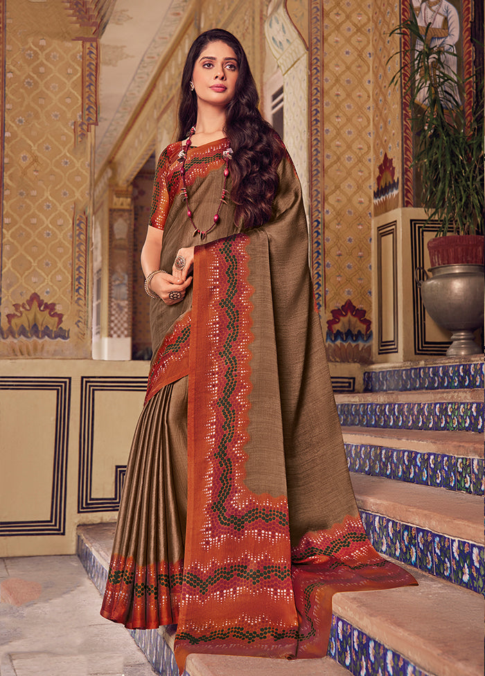 Brown Chiffon Silk Saree With Blouse Piece