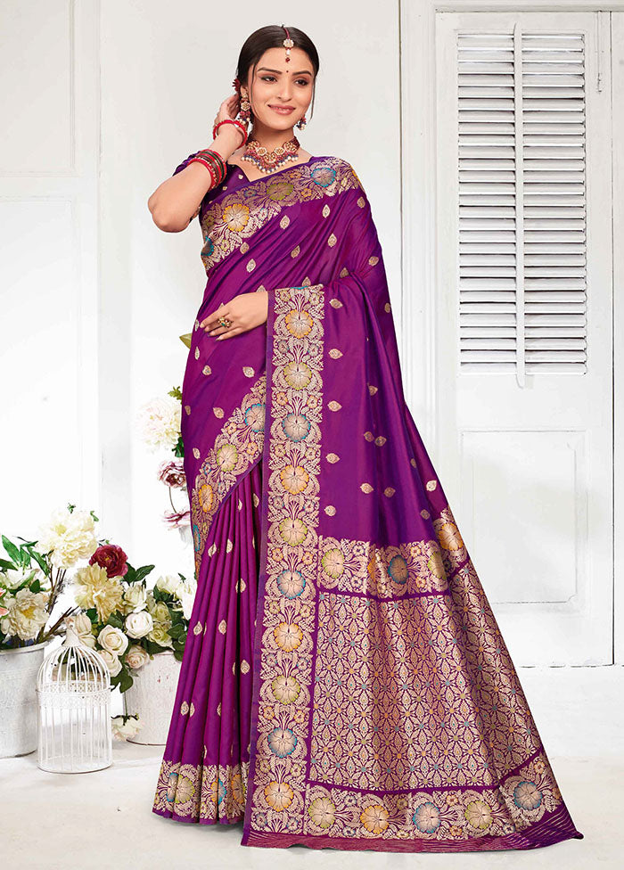 Purple Katan Silk Saree With Blouse Piece