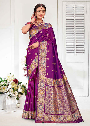 Purple Katan Silk Saree With Blouse Piece